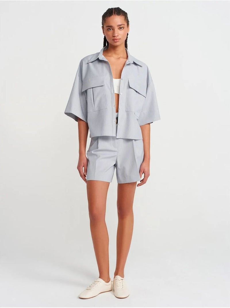 Surchemise courte oversize en crêpe dilvin Bleu pastel - Kiabi