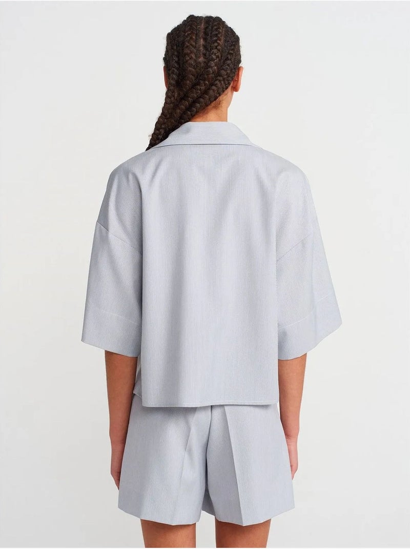 Surchemise courte oversize en crêpe dilvin Bleu pastel - Kiabi