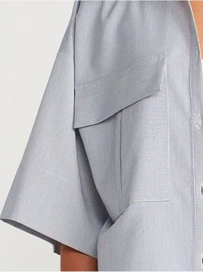 Surchemise courte oversize en crêpe dilvin Bleu pastel - Kiabi