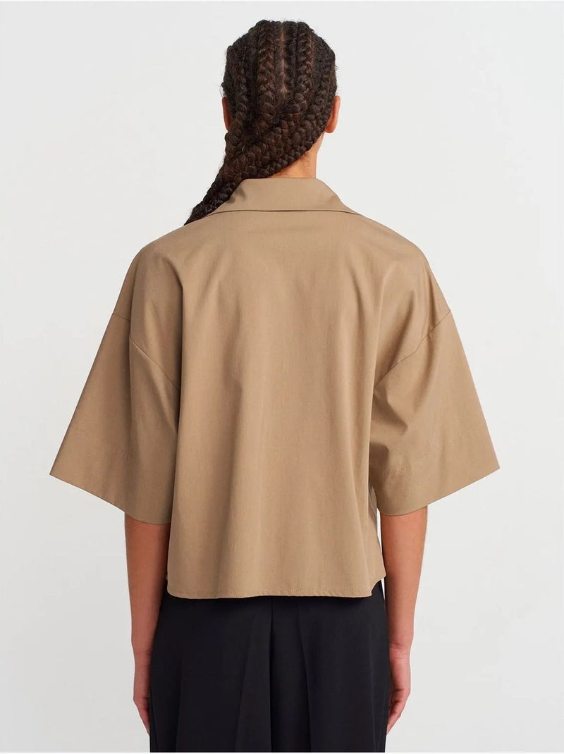 Surchemise courte oversize en crêpe dilvin Vert kaki clair - Kiabi