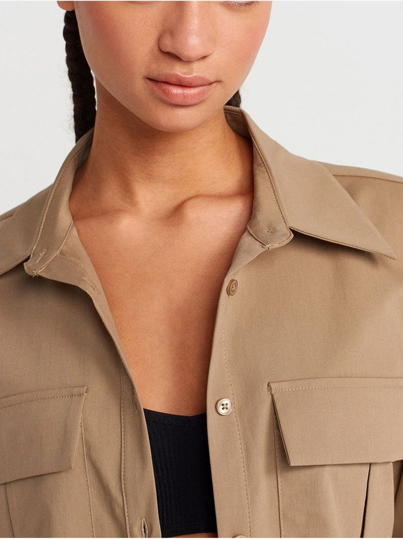 Surchemise courte oversize en crêpe dilvin Vert kaki clair - Kiabi