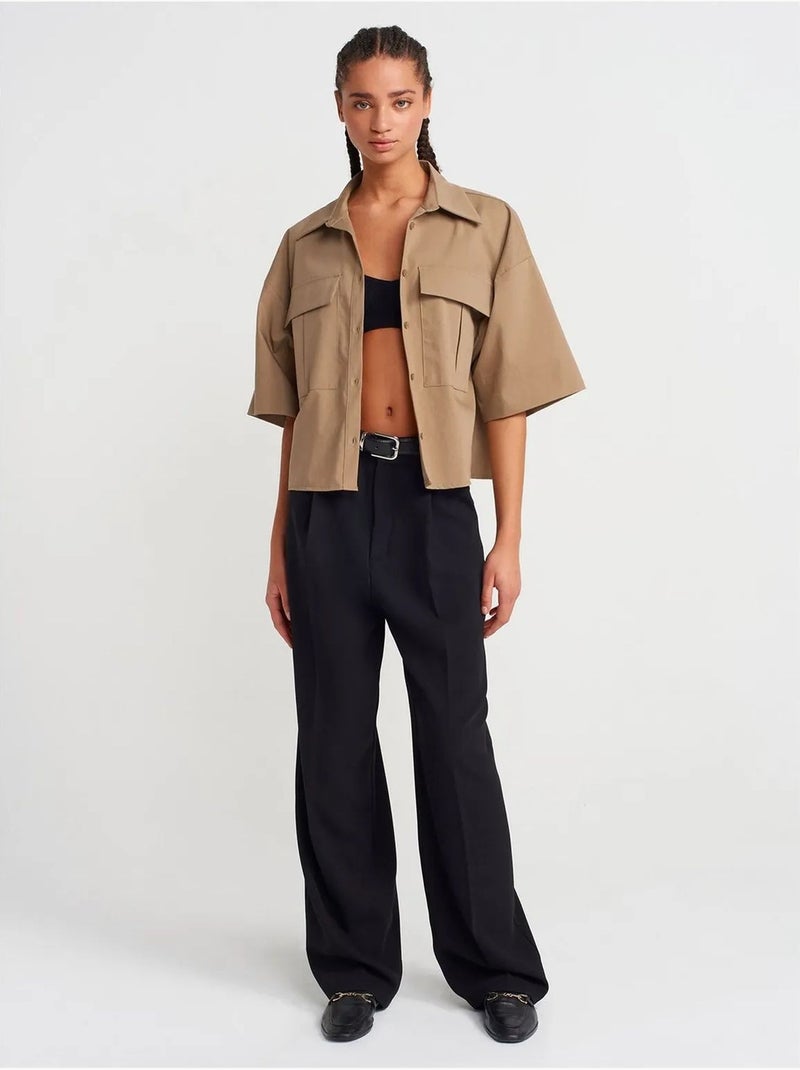 Surchemise courte oversize en crêpe dilvin Vert kaki clair - Kiabi