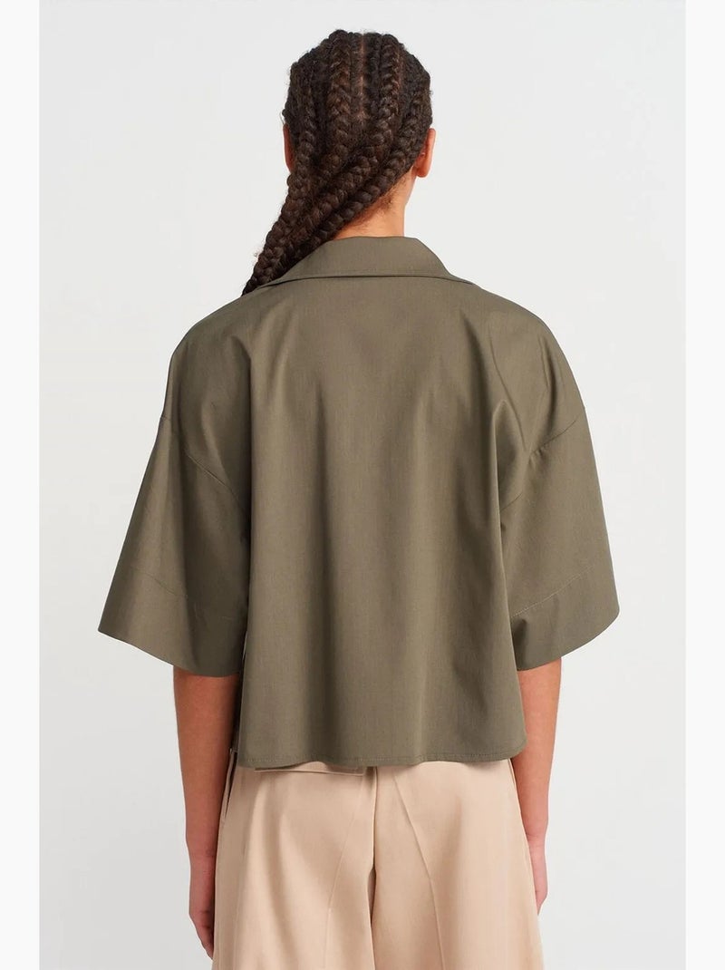 Surchemise courte oversize en crêpe dilvin Vert kaki - Kiabi