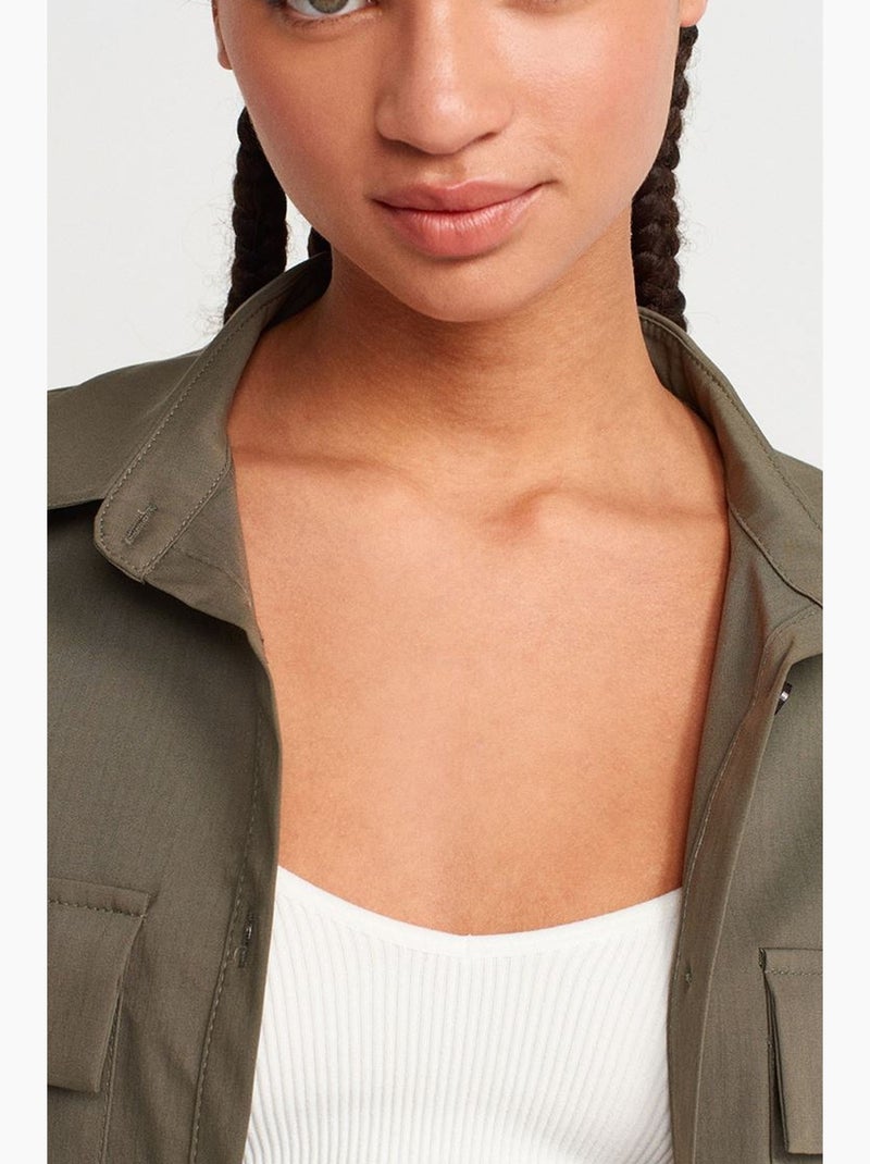 Surchemise courte oversize en crêpe dilvin Vert kaki - Kiabi