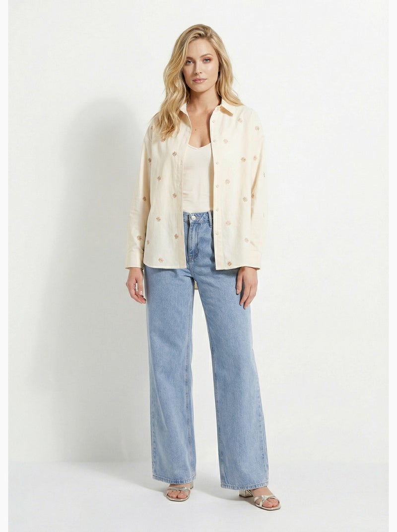 Surchemise en coton avec broderies - afibel Ecru - Kiabi
