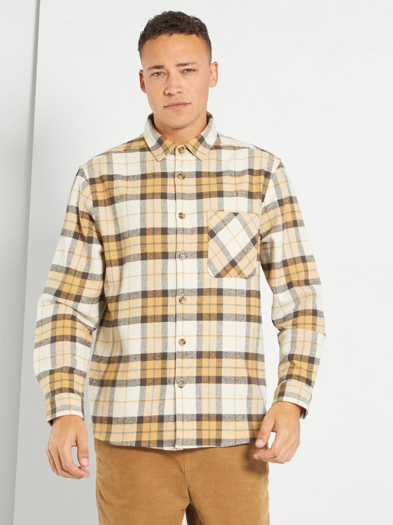 Surchemise en flanelle à carreaux beige/kaki/écru - Kiabi