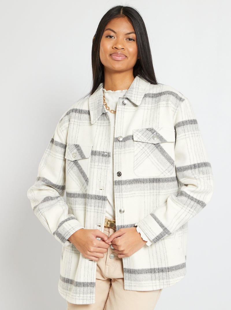 Surchemise en lainage blanc/gris - Kiabi