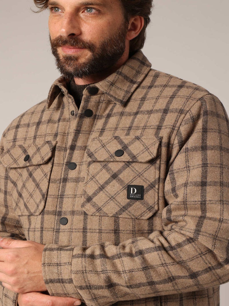 Surchemise en laine à carreaux, coupe droite, avec poches plaquées 'Deeluxe' Gris taupe - Kiabi