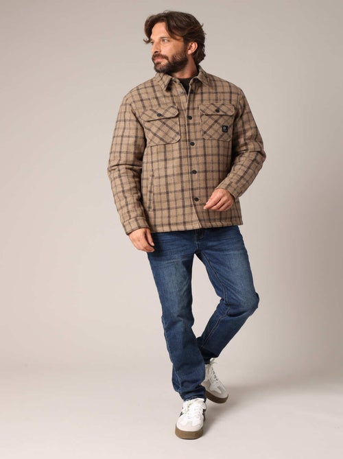 Surchemise en laine à carreaux, coupe droite, avec poches plaquées
 'Deeluxe' - Kiabi