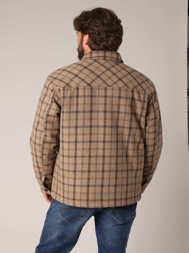 Surchemise en laine à carreaux, coupe droite, avec poches plaquées 'Deeluxe' Gris taupe - Kiabi