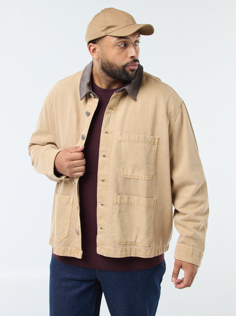 Surchemise en twill avec col contrasté Beige - Kiabi