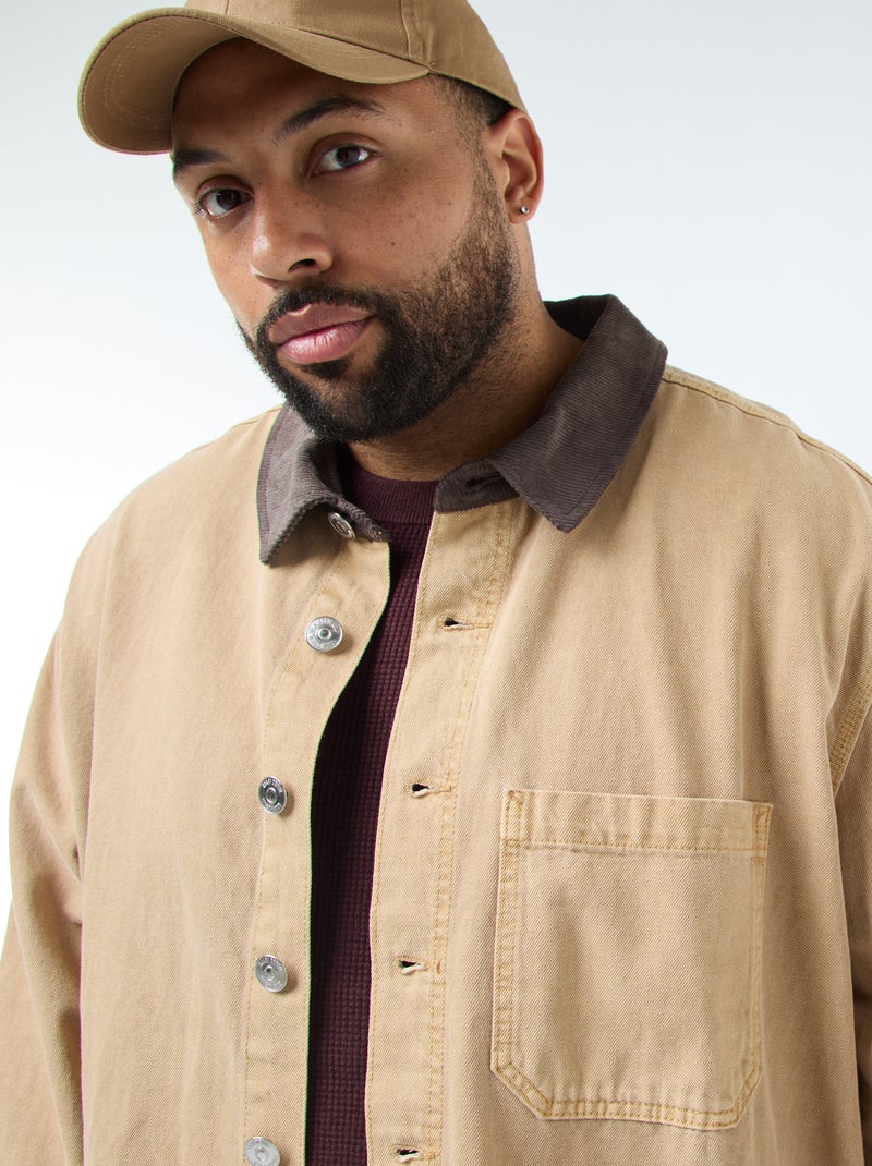 Surchemise en twill avec col contrasté Beige - Kiabi