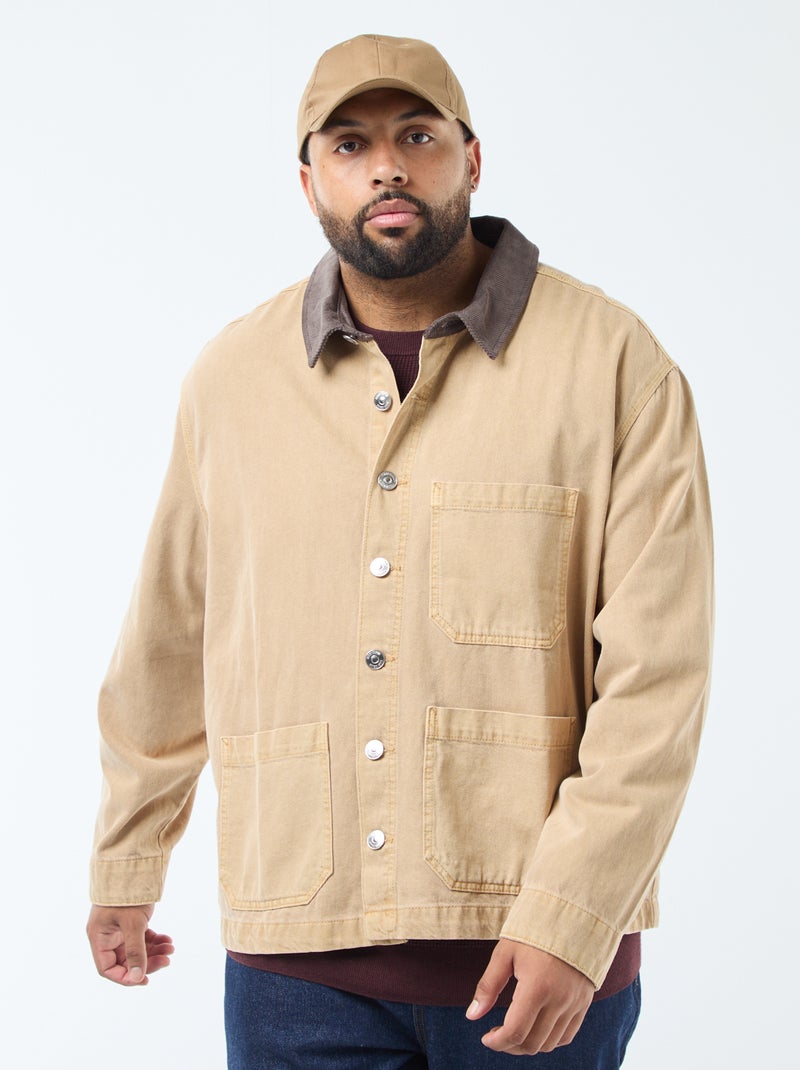 Surchemise en twill avec col contrasté Beige - Kiabi