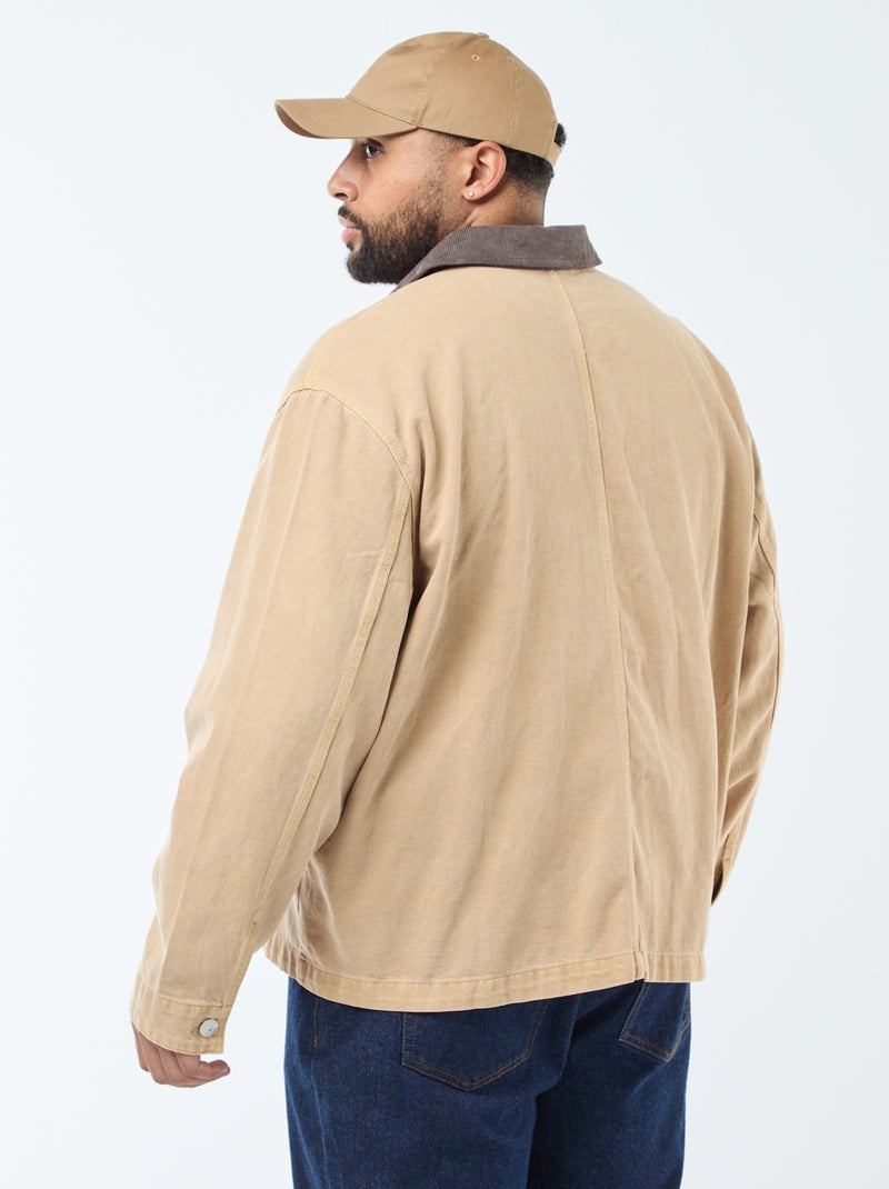 Surchemise en twill avec col contrasté Beige - Kiabi