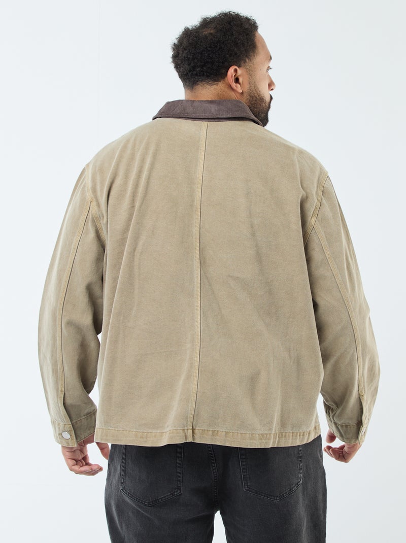 Surchemise en twill avec col contrasté Kaki - Kiabi