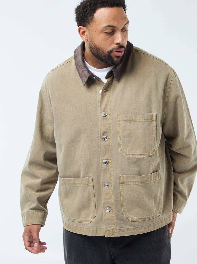 Surchemise en twill avec col contrasté Kaki - Kiabi