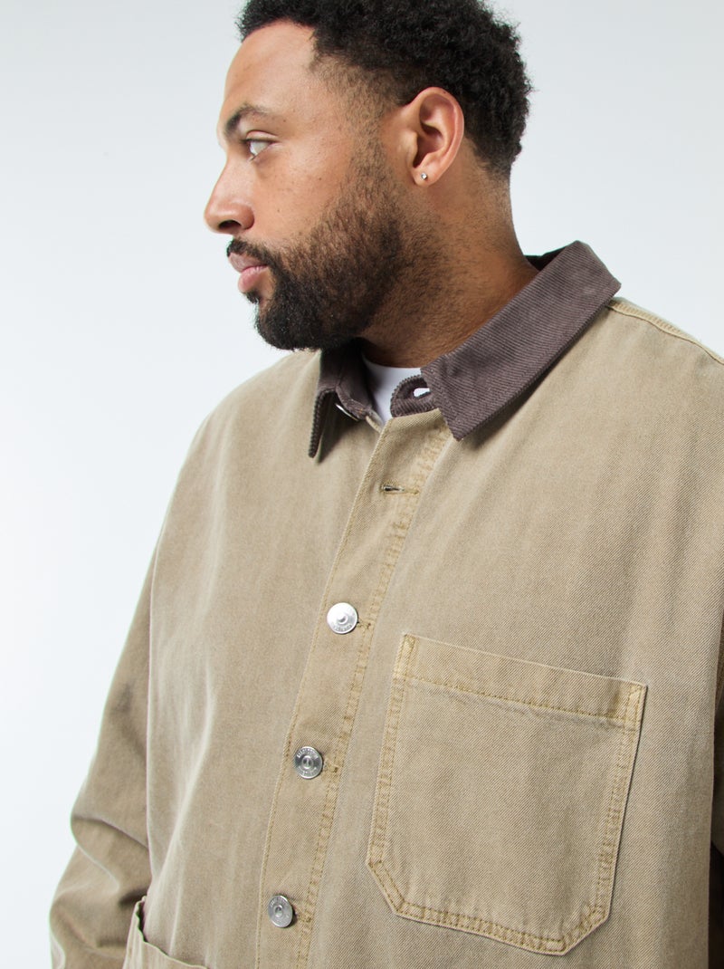 Surchemise en twill avec col contrasté Kaki - Kiabi