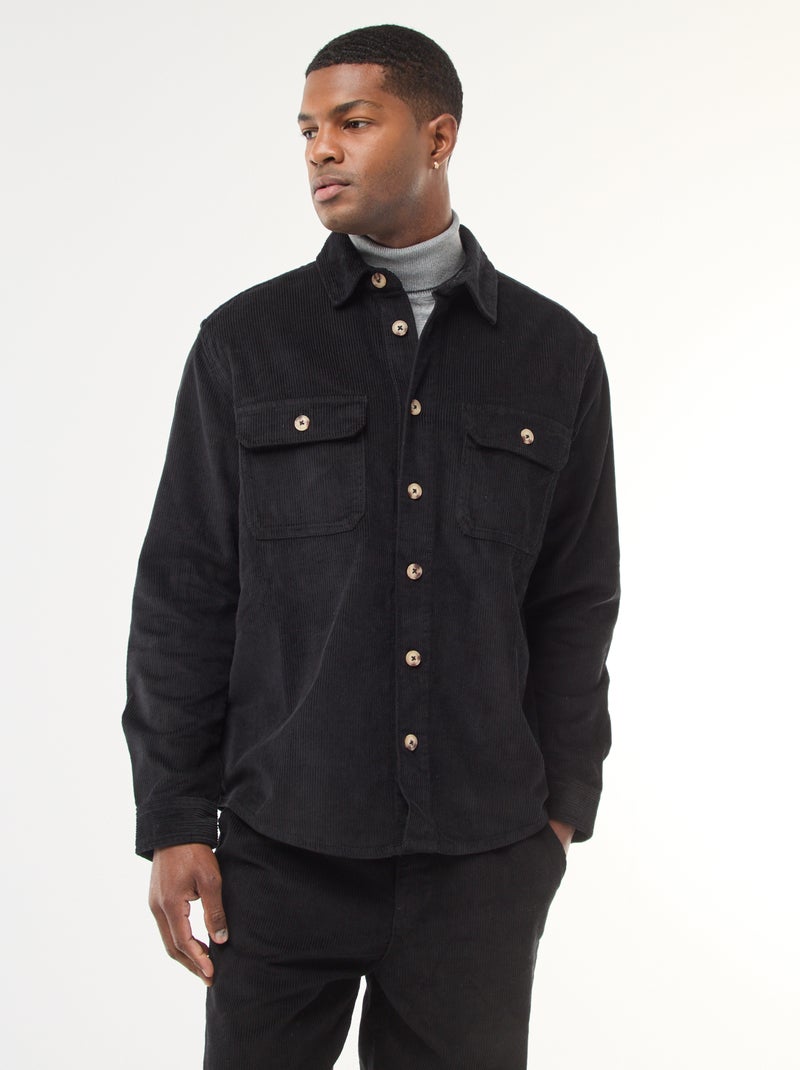 Surchemise en velours coton uni Noir - Kiabi