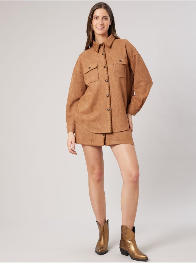 Surchemise femme en suedine 'deeluxe' Marron - Kiabi