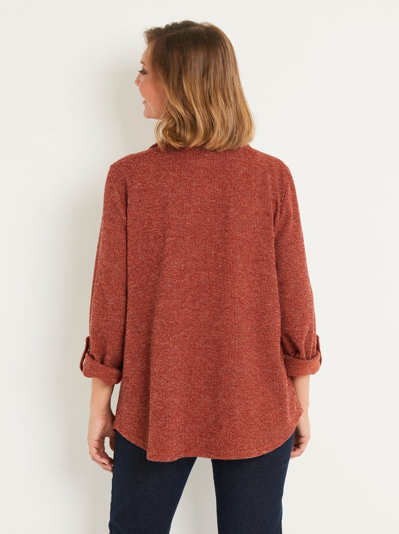Surchemise longue boutonnée maille côtelée Marron - Kiabi
