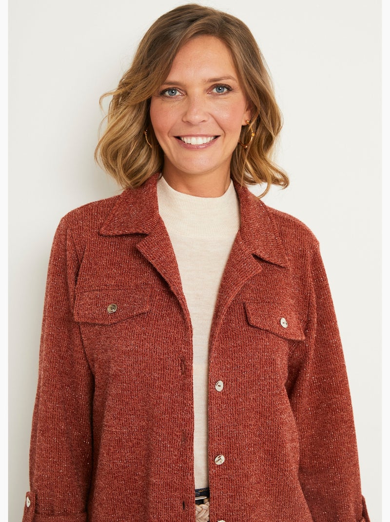 Surchemise longue boutonnée maille côtelée Marron - Kiabi