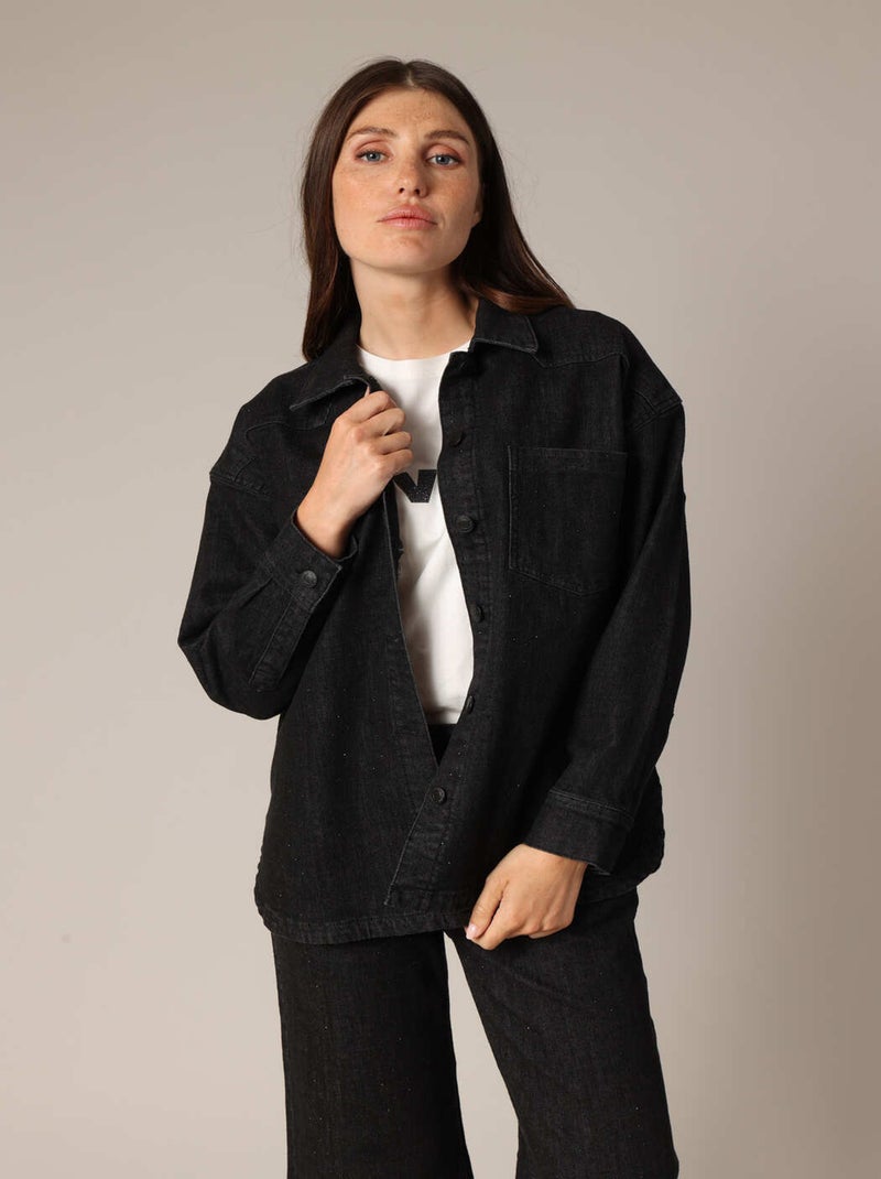 Surchemise oversize en denim noir effet usé 'Deeluxe' Noir Gris - Kiabi