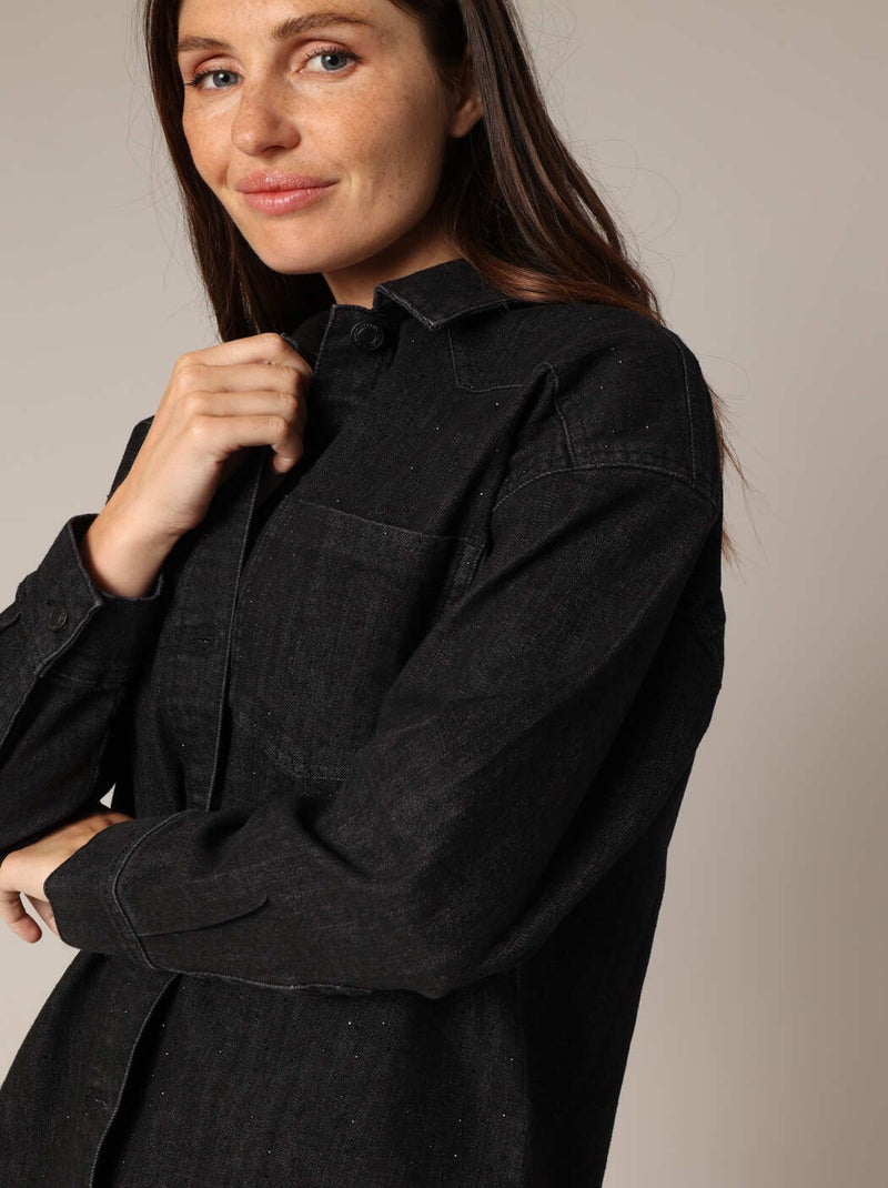 Surchemise oversize en denim noir effet usé 'Deeluxe' Noir Gris - Kiabi