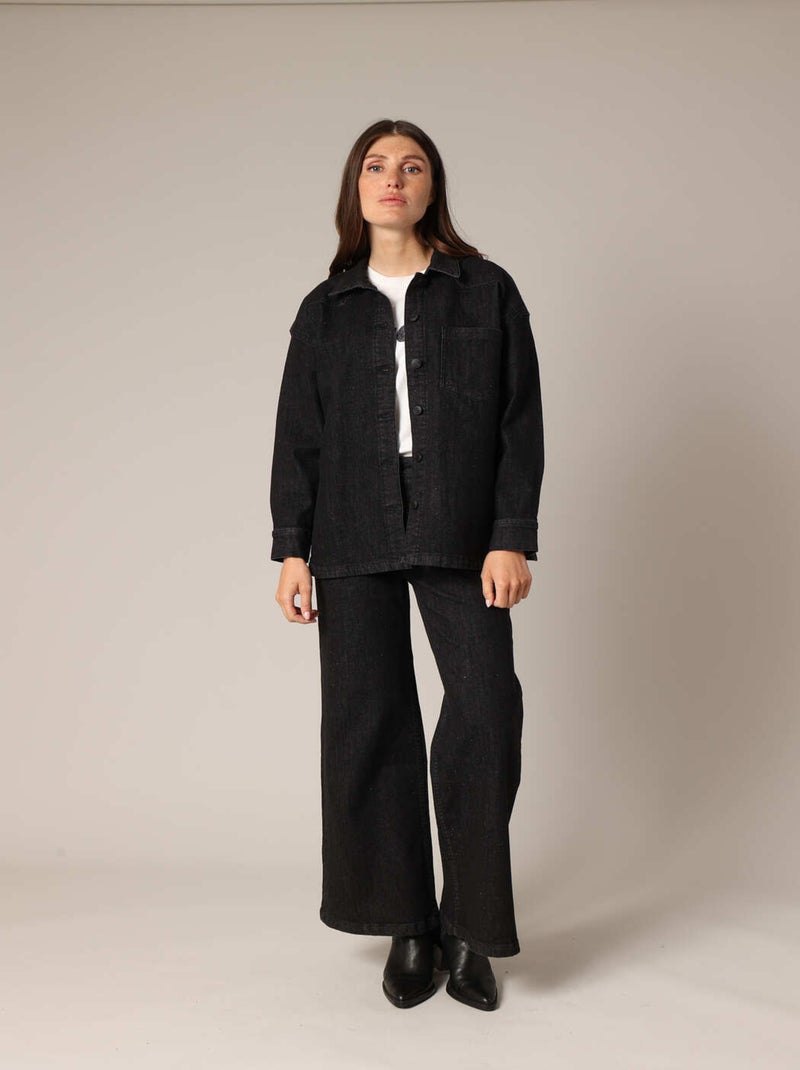 Surchemise oversize en denim noir effet usé 'Deeluxe' Noir Gris - Kiabi