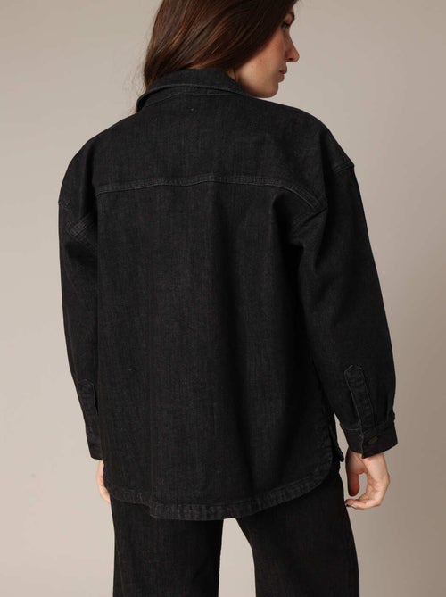Surchemise oversize en denim noir effet usé 'Deeluxe' - Kiabi