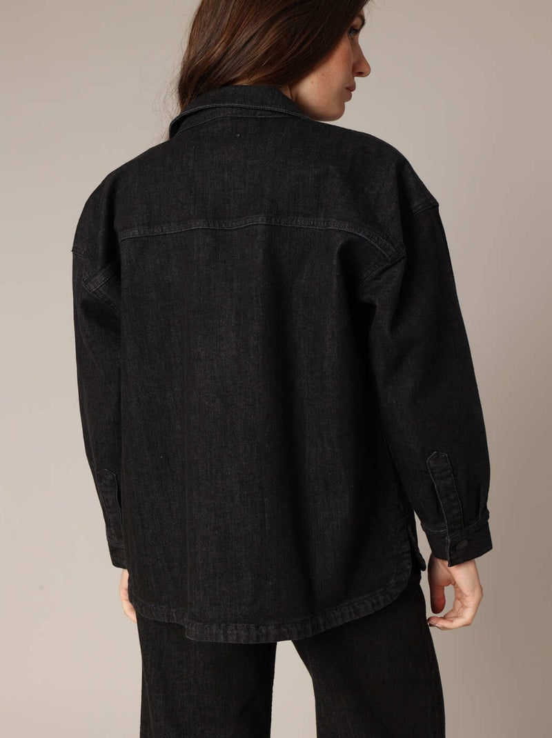 Surchemise oversize en denim noir effet usé 'Deeluxe' Noir Gris - Kiabi