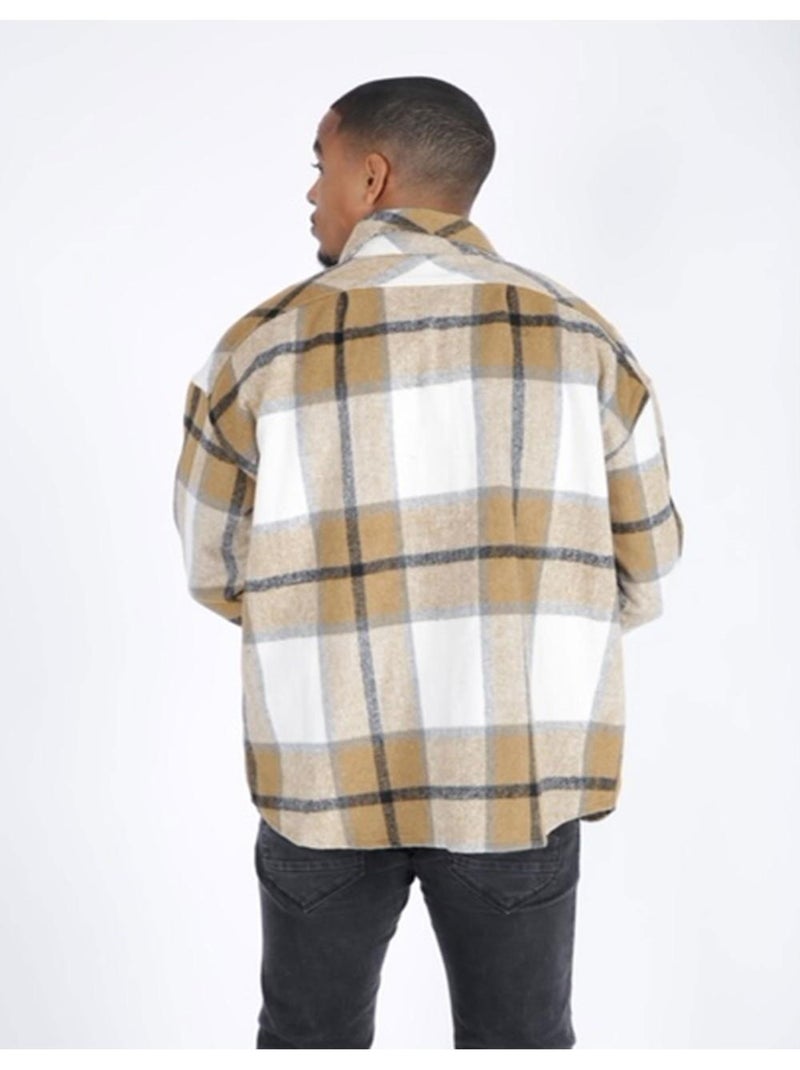 Surchemise polaire à carreaux Kebello Beige - Kiabi