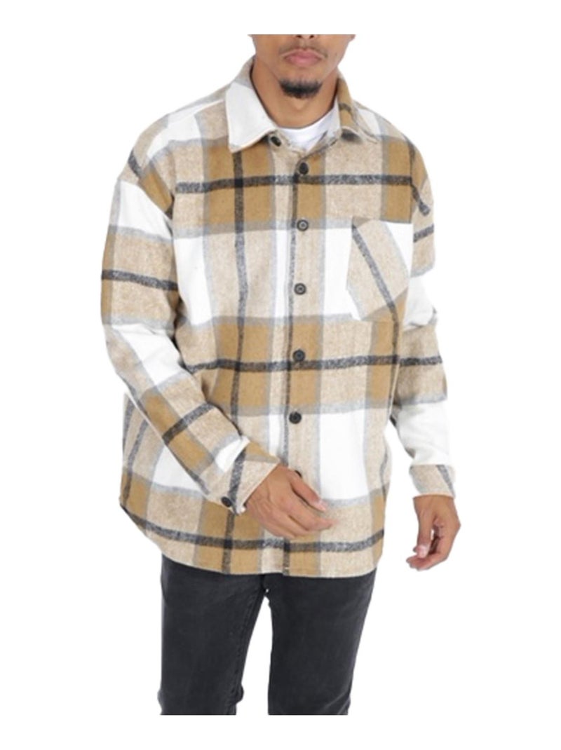 Surchemise polaire à carreaux Kebello Beige - Kiabi