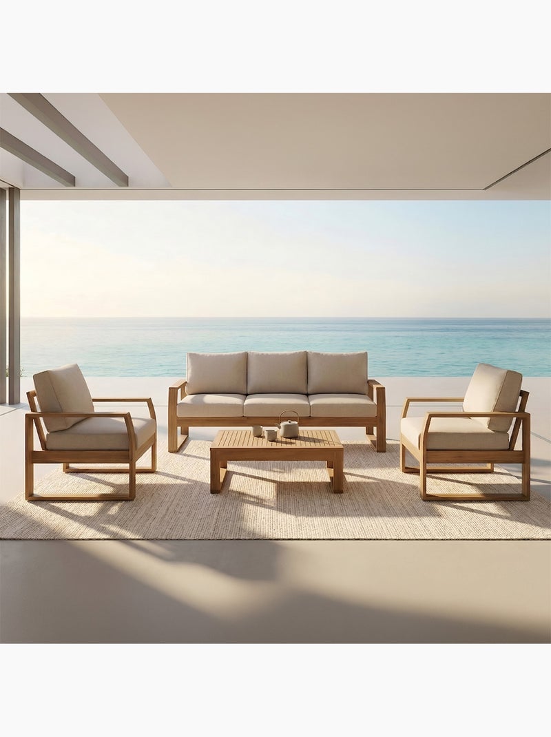 SURIN Salon de jardin 5 places en acacia Marron - Kiabi