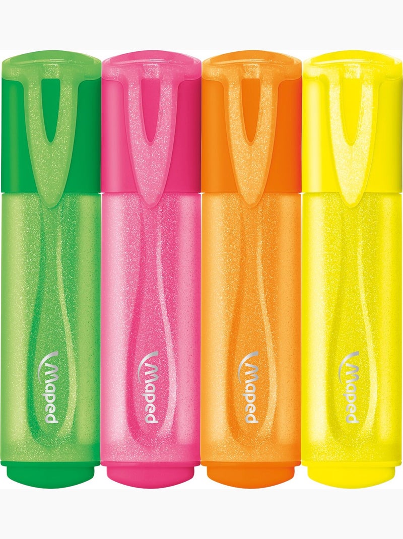 Surligneurs fluo glitter pointe biseautée Multicolore - Kiabi