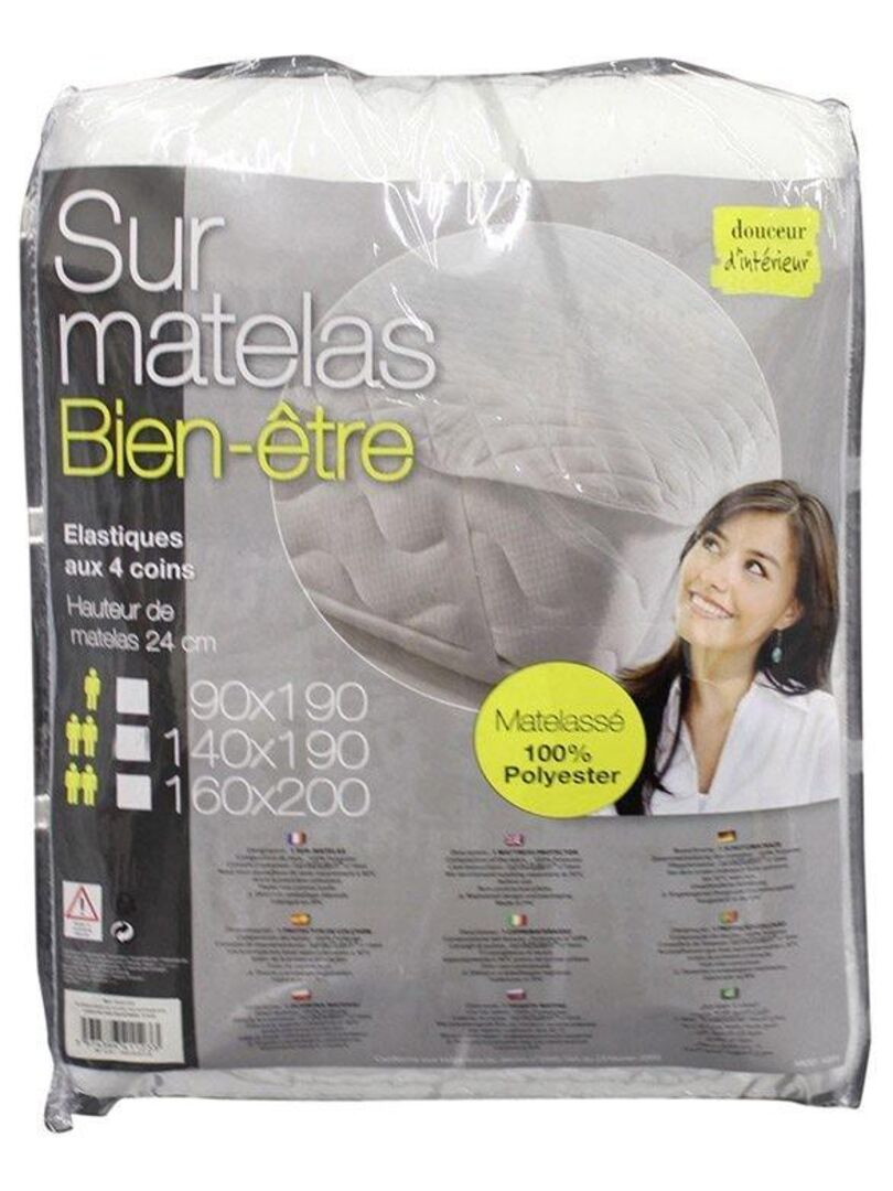 Surmatelas avec élastiques 160x200 cm microfibre unie Mata - Blanc - Kiabi  - 36.90€