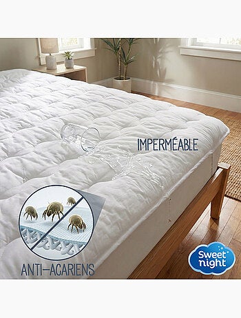 Surmatelas Moelleux - Protege Matelas Impermeable - 4 Coins Elastiques - Traitement Anti-Acarien