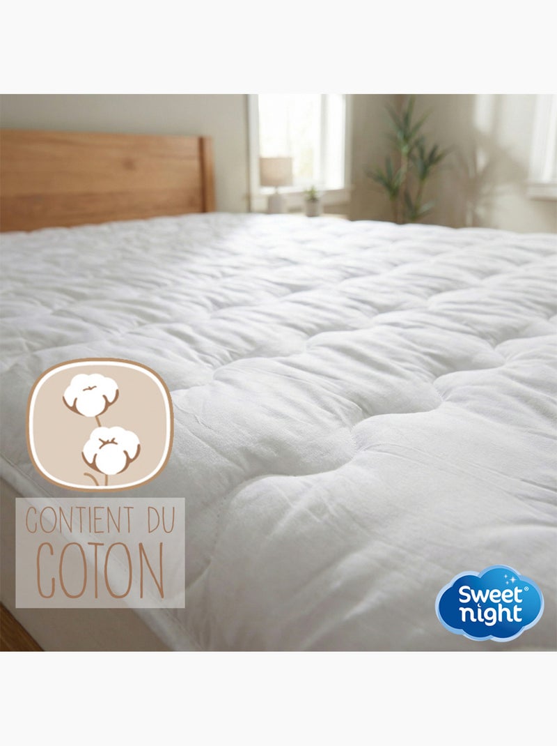Surmatelas Moelleux - Protege Matelas Impermeable - 4 Coins Elastiques - Traitement Anti-Acarien Blanc - Kiabi