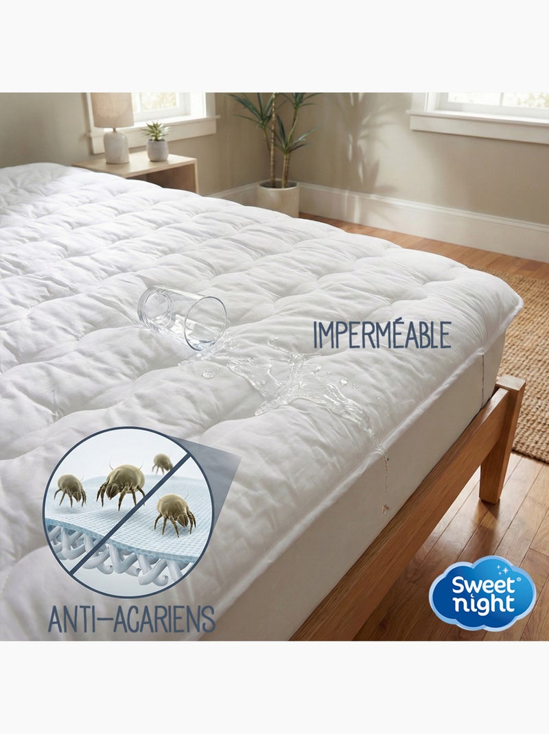 Surmatelas Moelleux - Protege Matelas Impermeable - 4 Coins Elastiques - Traitement Anti-Acarien Blanc - Kiabi