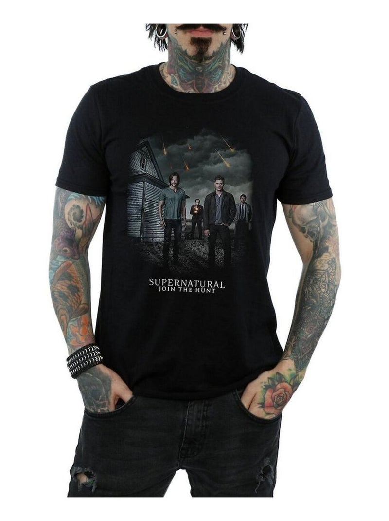 Surnaturel - T-shirt motif/style Pluie de météores (Castiel, Crowley, Dean, Sam Winchester) Noir - Kiabi