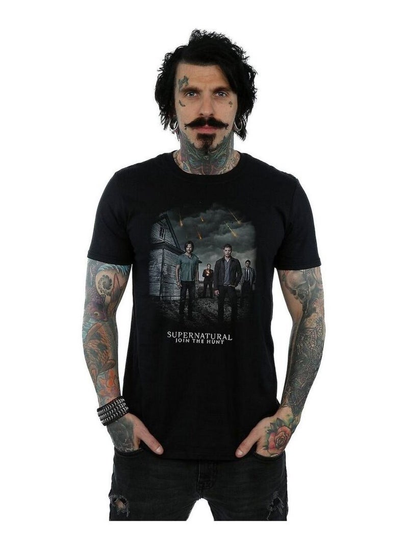 Surnaturel - T-shirt motif/style Pluie de météores (Castiel, Crowley, Dean, Sam Winchester) Noir - Kiabi