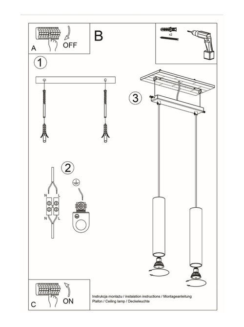 Suspension Acier Blanc GU10 2 Lagos - Kiabi