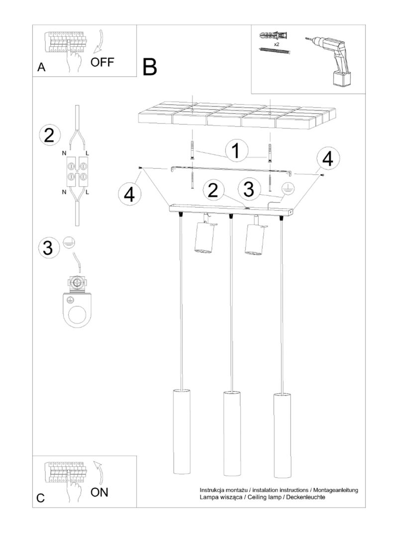 Suspension Acier Blanc GU10 5 Ring Blanc - Kiabi