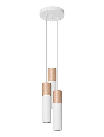 Suspension Acier Blanc/Bois Naturel GU10 3 Pablo