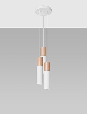 Suspension Acier Blanc/Bois Naturel GU10 3 Pablo