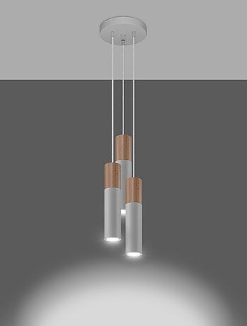 Suspension Acier Blanc/Bois Naturel GU10 3 Pablo