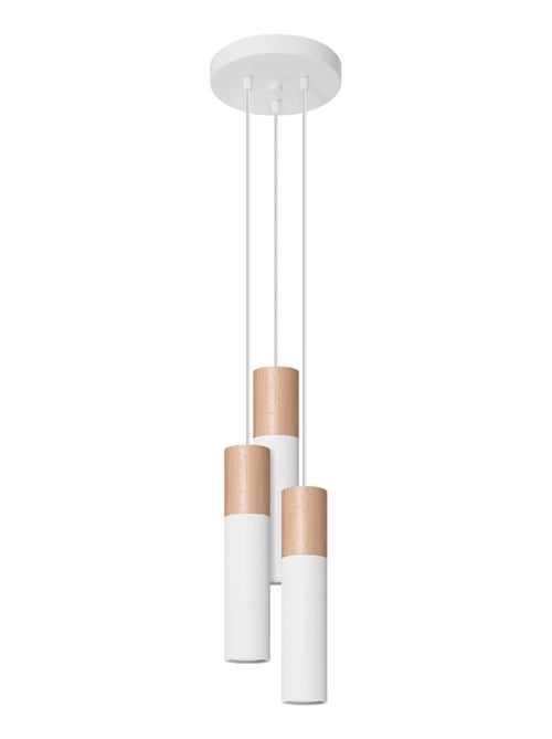 Suspension Acier Blanc/Bois Naturel GU10 3 Pablo - Kiabi