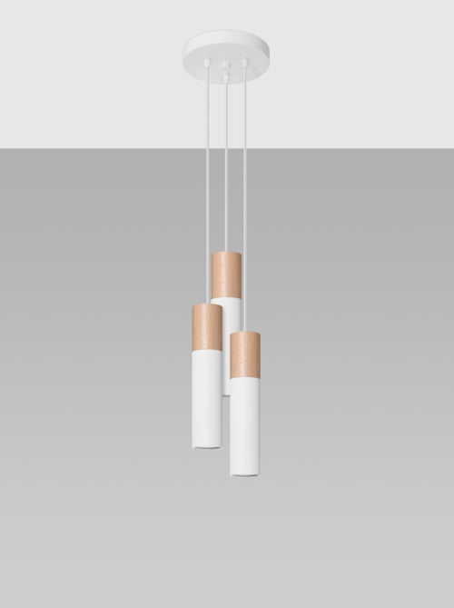 Suspension Acier Blanc/Bois Naturel GU10 3 Pablo - Kiabi