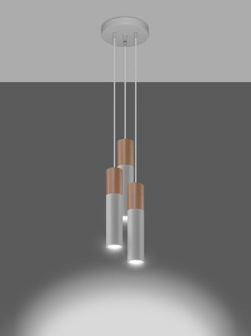 Suspension Acier Blanc/Bois Naturel GU10 3 Pablo - Kiabi