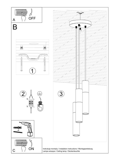 Suspension Acier Blanc/Gris GU10 3 Borigio - Kiabi
