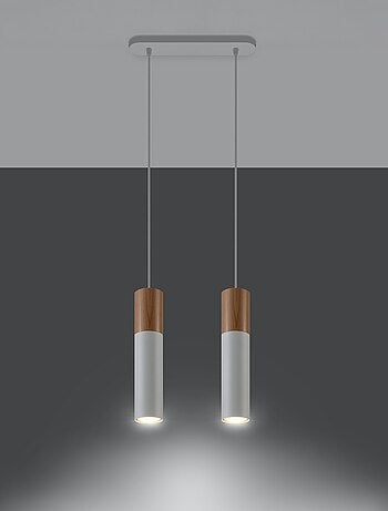 Suspension Acier Bois Naturel/Blanc GU10 2 Pablo